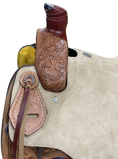 16" Circle S Roper Western Saddle with floral tooling on skirt #4